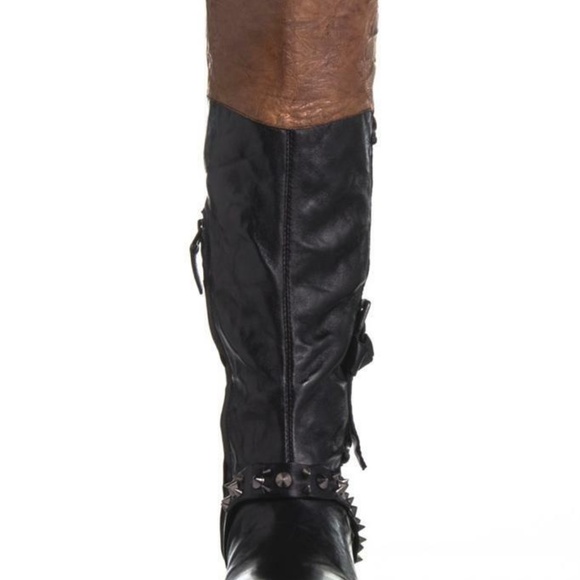 Sam Edelman Park Boot Black Saddle High-shine spiked studs harness knee-high NEW - Picture 7 of 15